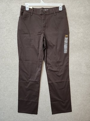 Lee Relaxed Fit All Day Straight Leg Pants Womens 12 Brown Stretch NEW
