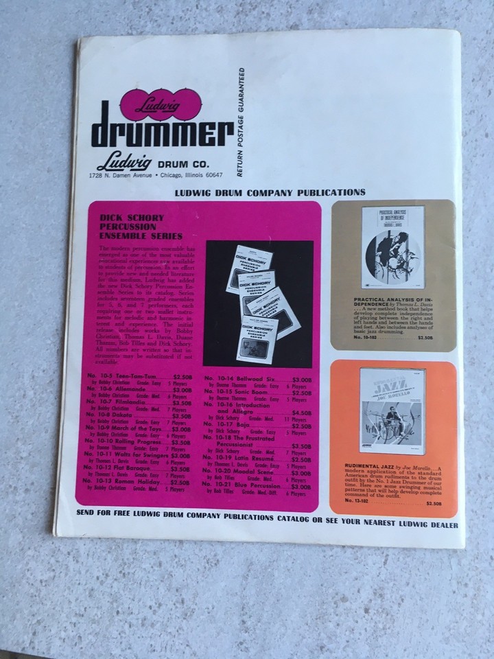 Vintage Ludwig Drummer Magazine - Spring 1967 | eBay UK