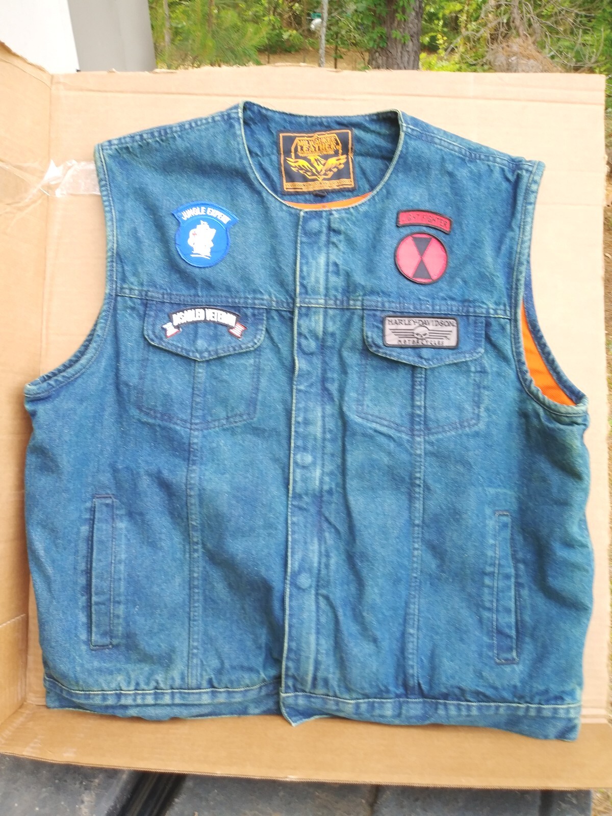 Milwaukee Leather Compa Denim Blue / Orange Motorcycle Vest Harley