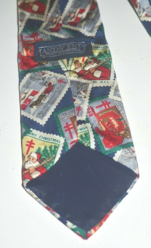Lands End Christmas Stamp Silk Neck Tie Hand Sewn - Picture 2 of 3