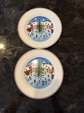 2 - Villeroy & Boch Naif Christmas 8” Dessert Plates - Super Sparkly & Nice!