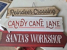 Wood Hanging Sign Santa Workshop Christmas Reindeer Crossing 14 x 9 NEW
