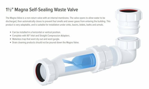 Bath Waste and Slim Waterless Trap Kit for Baths Plug & Chain 40mm/1 1/2" - Picture 4 of 5