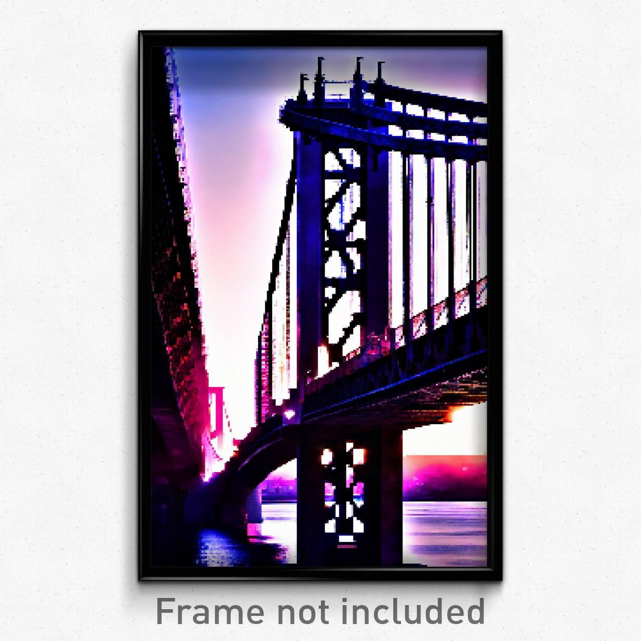 Pixel Art Poster - Majestic Bridge (8 Bit Psychedelic Trippy Video Game Print)