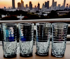 VINTAGE CRISA Horizontal Circled Ribbed Tumbler Juice Glasses Clear 8oz Set Of 4