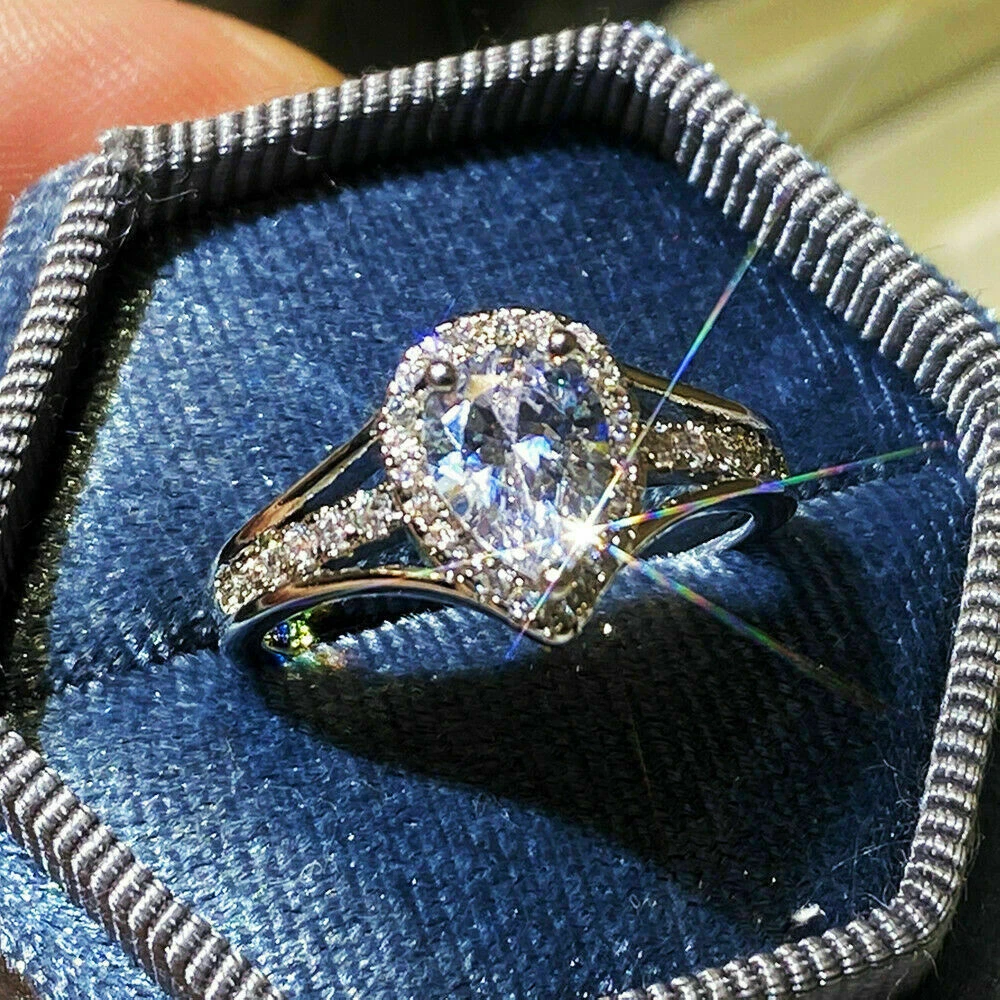 Split shank pear halo engagement ring deals