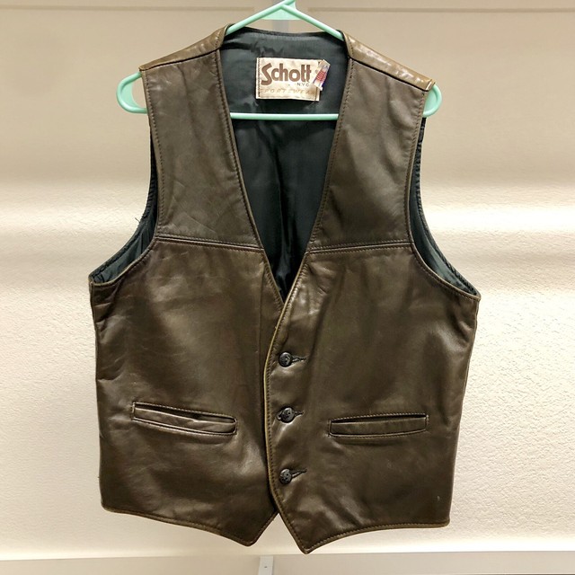 Schott NYC Sportswear Leather Vest Size Large Made in USA Vintage Brown