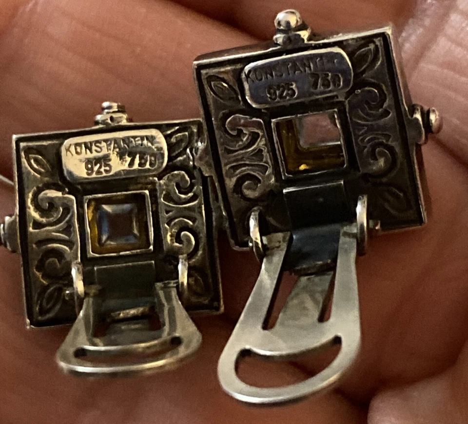 KONSTANTINO 18K золото, 925 пробы синий топаз зажим на серьги квадратной формы - Изображение 4 из 4