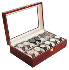 12 Slot Man Wrist Watch Box Wooden Display Case Organizer Glass Jewelry Storage