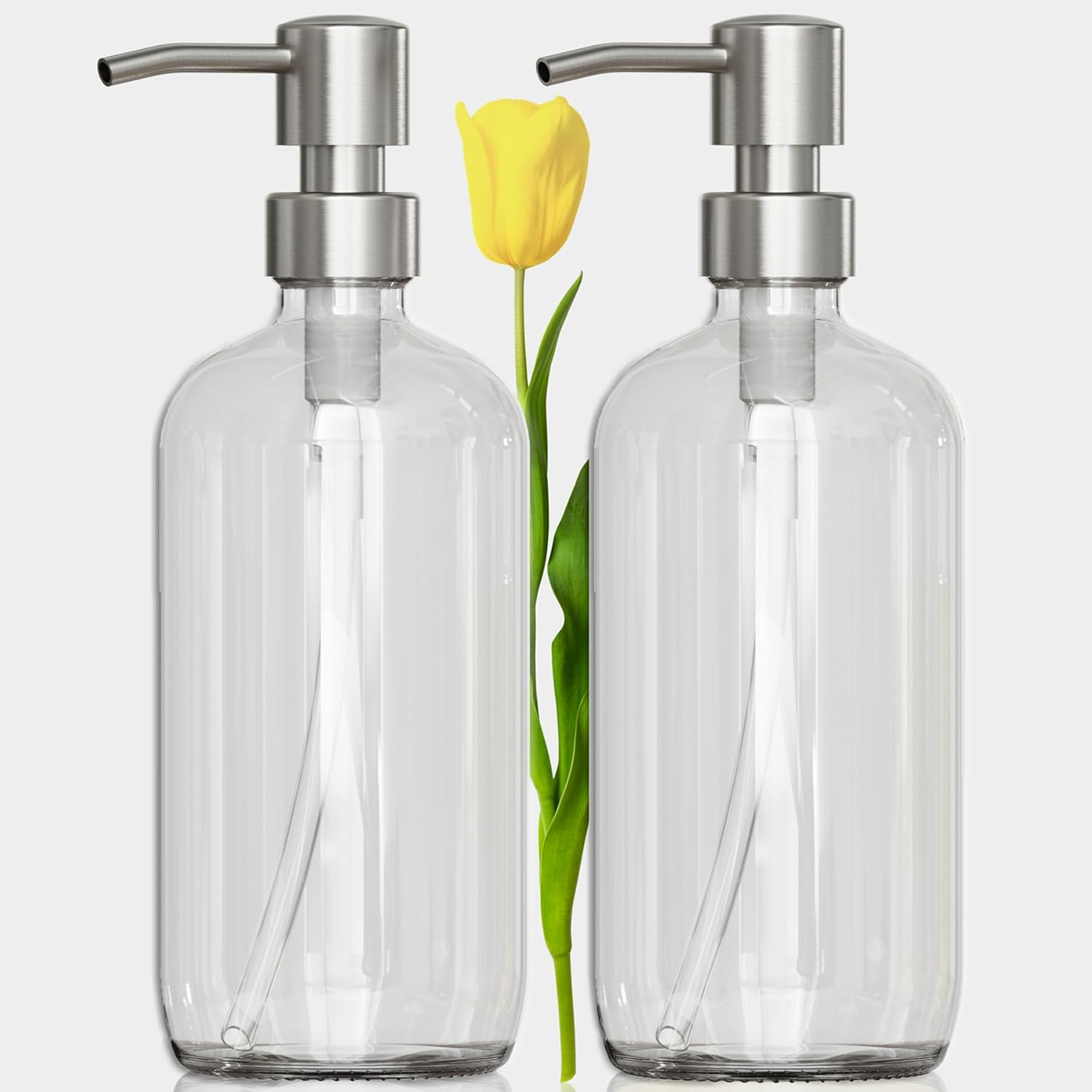 Soap Dispenser, 2 Pack Glass Soap Dispenser with Pump Stainless Steel, Soap Disp-image
