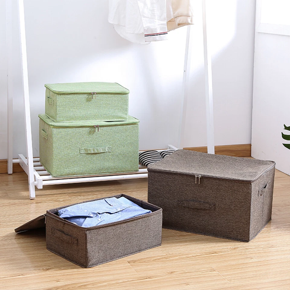 Collapsible Storage Bin Box with Lid Heavy Duty Fabric Cube Organizer Containers - Image 2 of 4