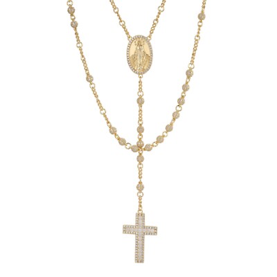 FULLY ICED MOISSANITE Rosary Beads Necklace 14k Gold Over Silver