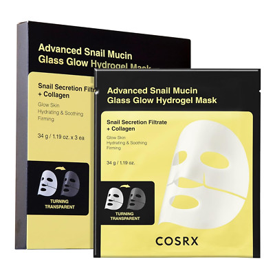 Advanced Snail Mucin Glass Glow Hydrogel Face Masks Skincare 3 EA, Collagen Face
