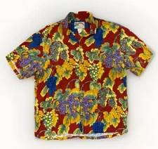 Vintage Paradise Found Hawaiian Shirt Mens Size L Red Tropical Rayon