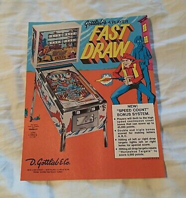 Gottlieb's FAST DRAW Pinball Machine Advertising Flyer Vintage Rare Nice! 