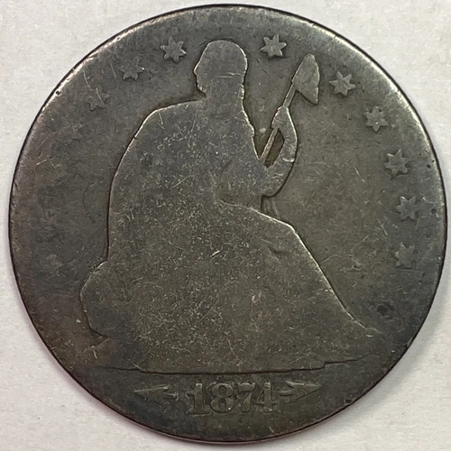 1874 Arrows Seated Liberty Half Dollar Good G Coin #15295