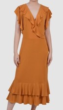 NY Collection Womens Orange Ruffled Flutter Sleeve A Line Dress Petite Size PM
