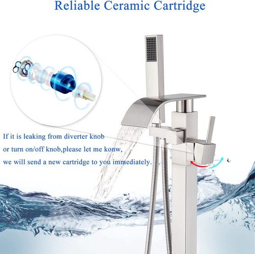 Bathroom Chrome Freestanding Tub Faucet Floor Mounted Bathtub Shower Faucet Set - Picture 13 of 33