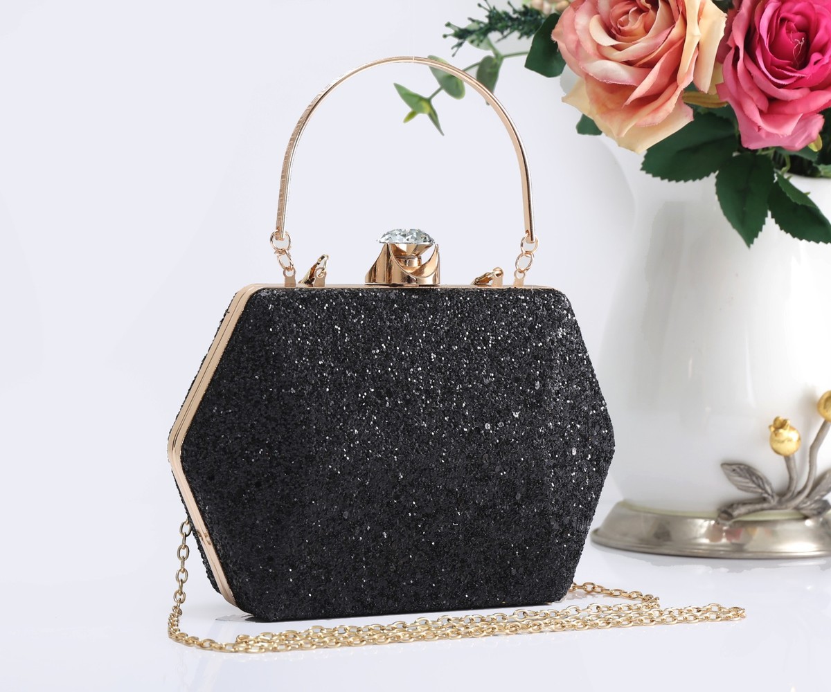 Damen Clutch Abendtasche Mit Kettengriff – Strasssteine, Satinfutter, Abnehmbarer Schultergurt, Für Hochzeit & Party