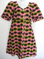 African Wax Fit Flare Dress Women Size M Short Sleeve V-Neckline Ankara Dress NW