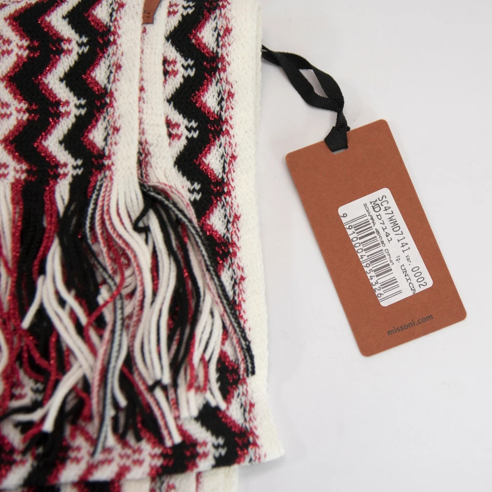 Bufanda Missoni Metálica Roja Negra Mezcla Lana Zig Zag Naranja Etiqueta Flecos Nueva con Etiquetas  Foto 4 de 4