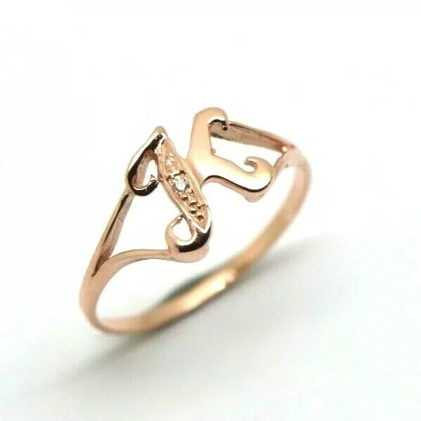 New Solid 9ct 9k Rose Gold Diamond Set Small Delicate Initial Ring Letter K