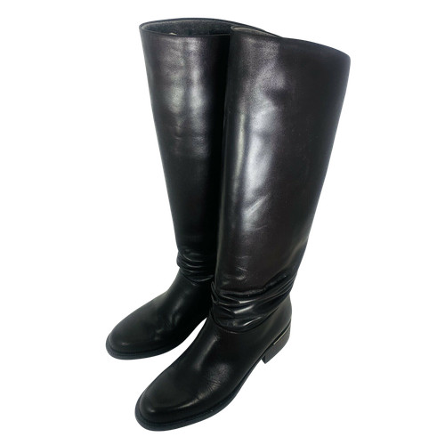 Angela Falconi Italian Boots Dark Brown Leather Round Toe Tall Size 6 1/2 Riding