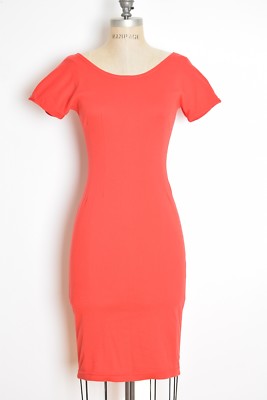 vintage 90s dress red knit bandage bodycon tight wide neck mini dress XS S  | eBay