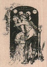 Fancy Couple Kissing 2 x 2 3/4" Rubber Stamp, Couple Stamp