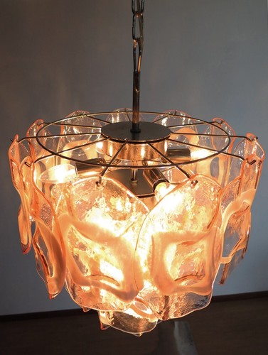 1970’s Vintage Italian Murano chandelier lamp in Vistosi style 23 pink glasses - Foto 9 di 12