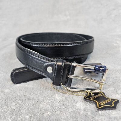 Firenze Genuine Leather Belt Men's 44 Black Silver Buckle 1.25'' Wide NEW