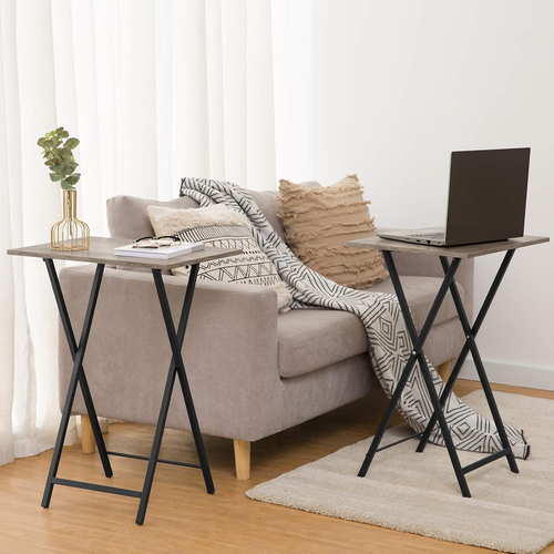 Folding TV Tray Tables, Set of 2 Side Table for Small Space, Industrial Snack Ta - Picture 8 of 12