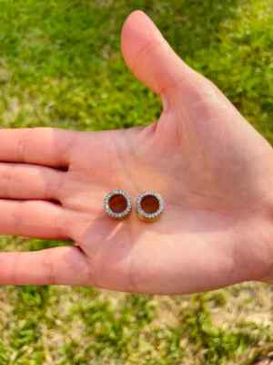 Double Flared 14k Solid Gold Ear Plugs Gauges Flesh Tunnels With Genuine Diamond
