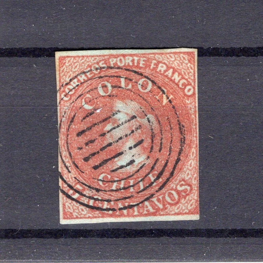 CHILE 1853 First London printing 5c red-brown 4 margins SOFICH 1 wmk. 1 L2