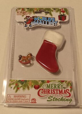 Worlds Smallest Merry Christmas Stocking And Rocking Horse Toy. Brand New.