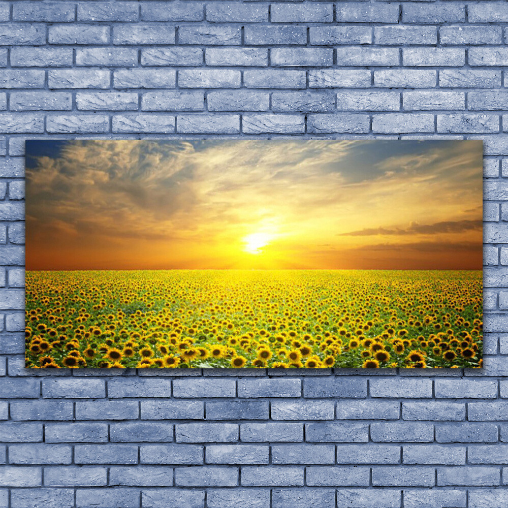 Tableau sur verre 140x70 cm prairie de tournesols pour une ambiance sereine