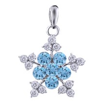 14K WHITE GOLD Plated Frozen ELSA Blue SNOWFLAKE PENDANT CRYSTAL
