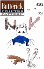  BUTTERICK # 6351 GLOVES Fabric Sewing Pattern Women's Vintage 1940's Size 7 