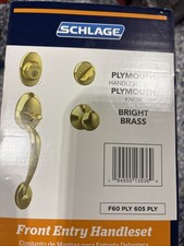 SCHLAGE Plymouth Bright Brass Single Cylinder Door Handleset with Plymouth Knob