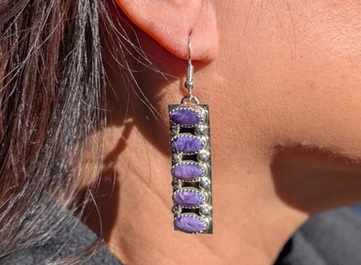 Navajo Ohrringe Charoit Reihe Indianer Sterling Silber Schmuck signiert BJ