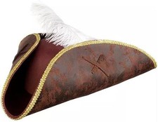 Tricorn Pirate Hat w/Feather Caribbean Fancy Dress Halloween Costume Accessory
