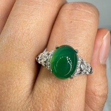 925 Sterling Silver Ring 9x7mm Green Natural Emerald Gemstone Zircon Women Cute