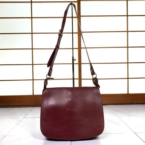 Cartier Must Line Burgundy Leather Shoulder Bag Vintage Crossbody Flap Gold