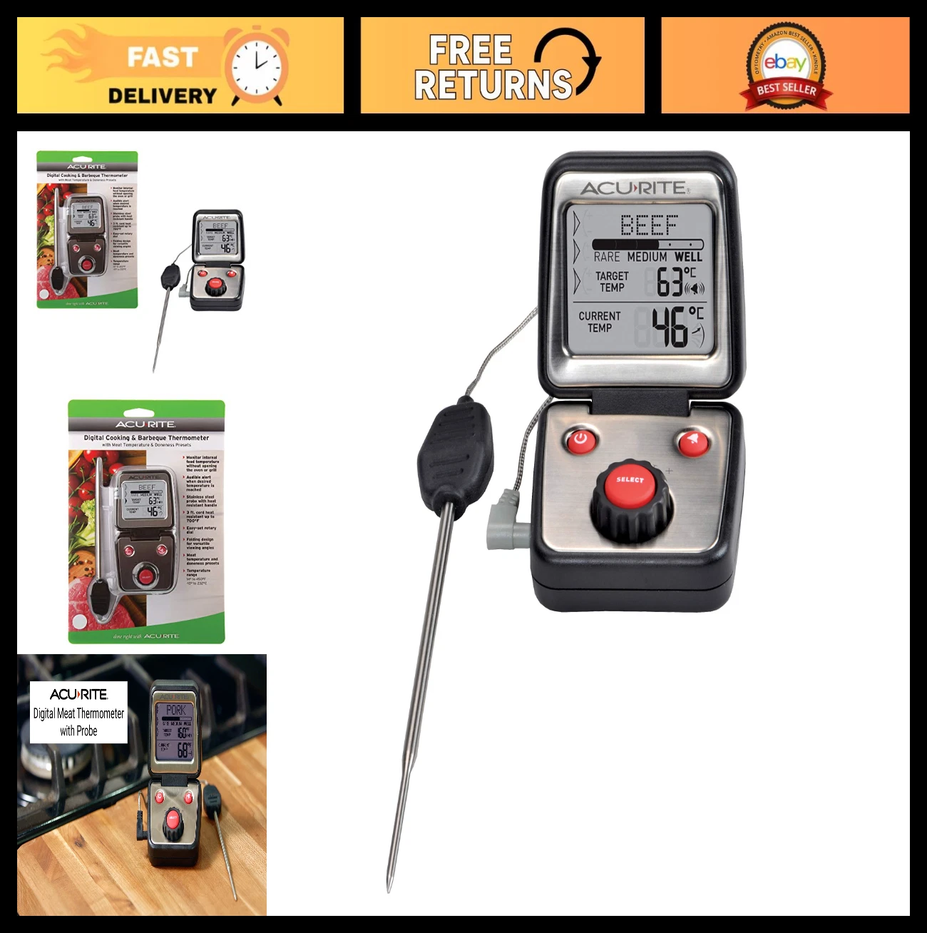 Digital Cooking Thermometer - Instant Read Meat Thermometer for BBQ & Kitchen