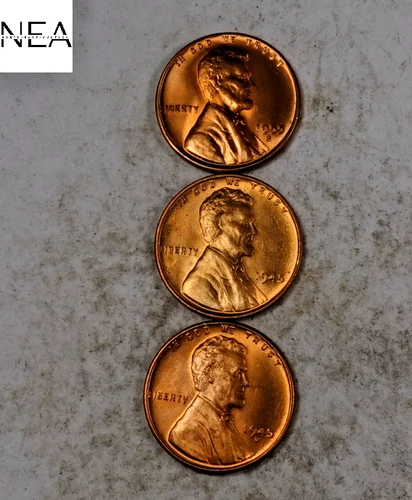 1945+1945-D+1955-S Lincoln Wheat Penny Cent Lot/Set ~ Gem BU Red ~ ZWL21