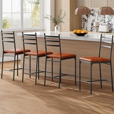 Bar Stools Set of 4,Upholstered Counter Height Bar Stools with Footrest,Brown