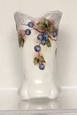Antique Hand Painted Porcelain German Vase Blueberries Matte Glazed Finish