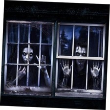 2 Pcs Scary Halloween Curtain Window Silhouette Cover - 31"x47" - Spooky Ghost