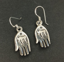 Vintage Chai Hamsa Earrings Sterling Silver Hebrew Life Judaica Hand Gift Israel