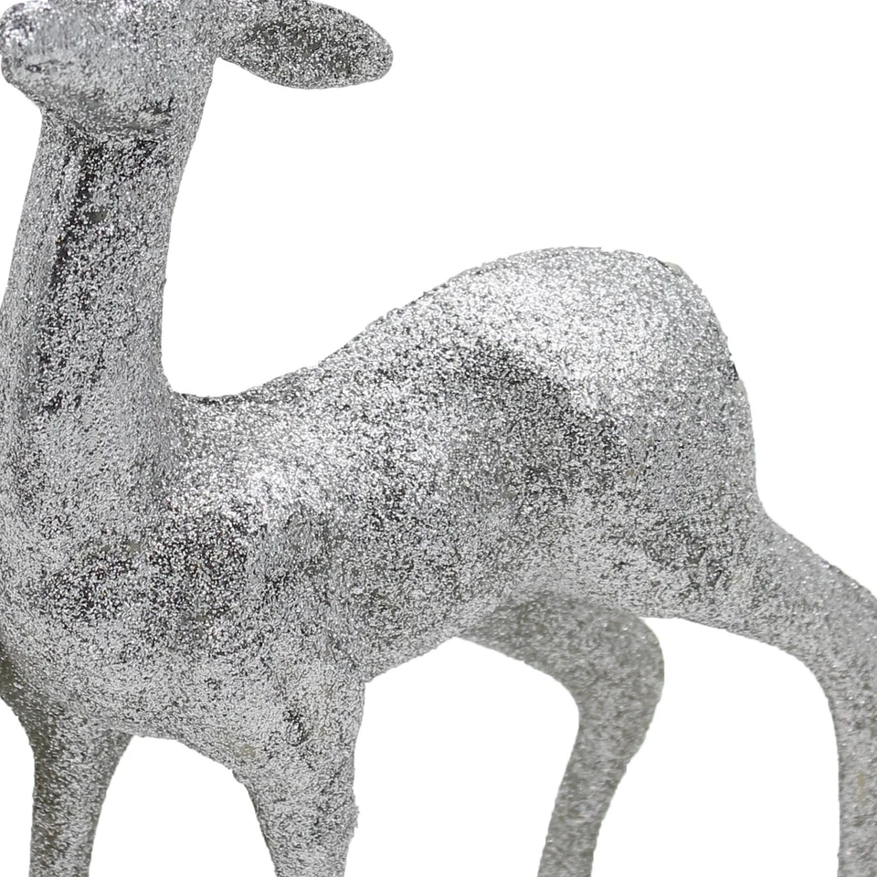 Weihnachten Rentier Hirsch 25cm Stehend Silber Glitzer Dekoration - Bild 4 von 4